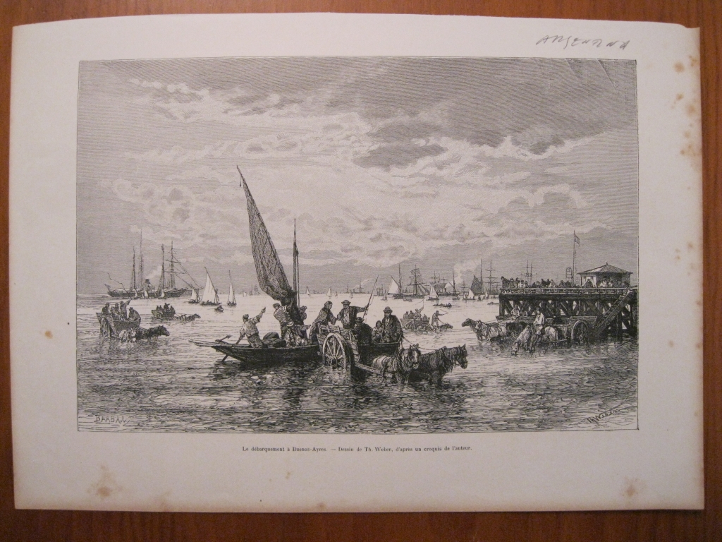 Escvena de un desembarco típico en Buenos Aires (América del sur), 1887. Th. Weber